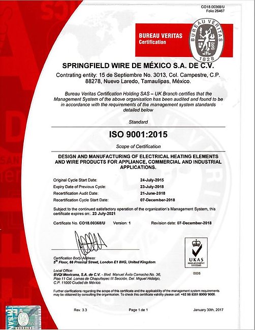 Backer Springfield 9001 Certificate